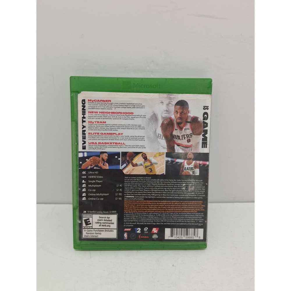 NBA 2K21 Xbox One Microsoft 2K Sports Basketball Video Game Disc Case